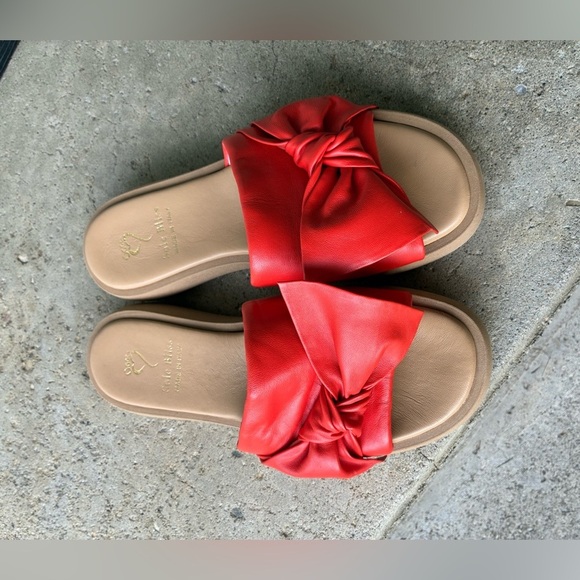 SOLE BLISS Bailey coral red sandals soft Italian leather BOW slides sz 40 NWOT - Picture 4 of 13